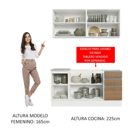 Cocina Integral Glamy Marron 160x225cm sin Mesón con Tres Cajones y sin Estufa - COCINAS | Bylmo