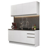 Cocina Integral Glamy Blanco 160x225cm con Mesón de Acero Inoxidable con Dos Muebles Superiores y sin Estufa - COCINAS | Bylmo