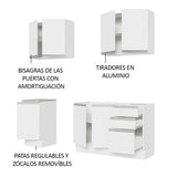 Cocina Integral Glamy Blanco 160x225cm con Mesón de Acero Inoxidable con Dos Muebles Superiores y sin Estufa - COCINAS | Bylmo