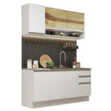 Cocina Integral Glamy Blanco 160x225cm con Mesón de Acero Inoxidable con Tres Muebles Superiores y sin Estufa - COCINAS | Bylmo