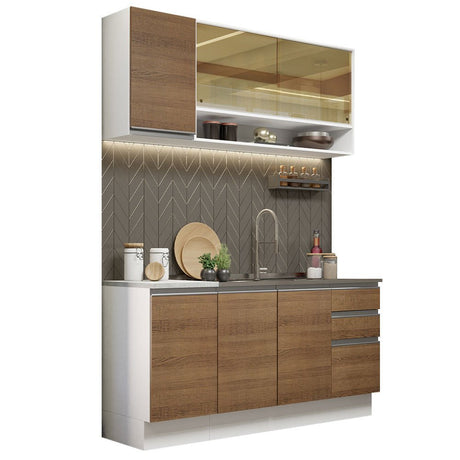 Cocina Integral Glamy Marron 160x225cm con Mesón de Acero Inoxidable y sin Estufa - COCINAS | Bylmo