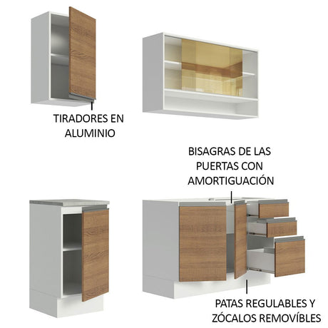 Cocina Integral Glamy Marron 160x225cm con Mesón de Acero Inoxidable y sin Estufa - COCINAS | Bylmo