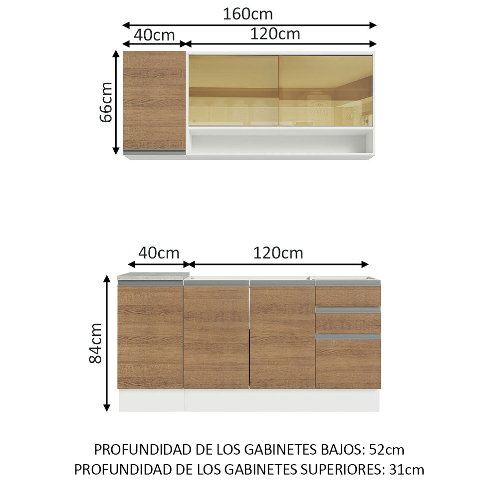 Cocina Integral Glamy Marron 160x225cm con Mesón de Acero Inoxidable y sin Estufa - COCINAS | Bylmo
