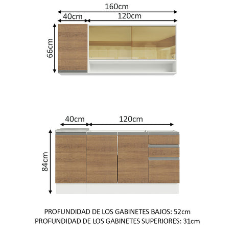 Cocina Integral Glamy Marron 160x225cm con Mesón de Acero Inoxidable y sin Estufa - COCINAS | Bylmo