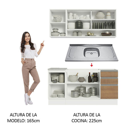 Cocina Integral Glamy Marron 160x225cm con Mesón de Acero Inoxidable y sin Estufa - COCINAS | Bylmo
