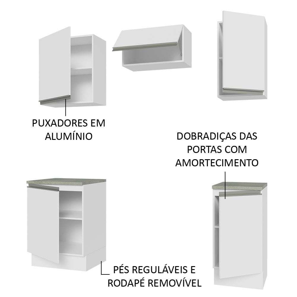 Cocina Integral Glamy Blanco 160x225cm sin Mesón sin Cajones y sin Estufa - COCINAS | Bylmo