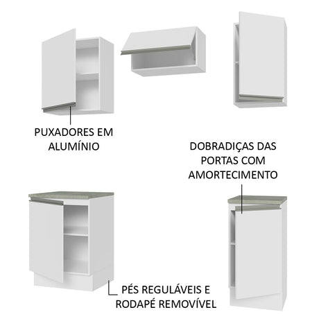 Cocina Integral Glamy Blanco 160x225cm sin Mesón sin Cajones y sin Estufa - COCINAS | Bylmo