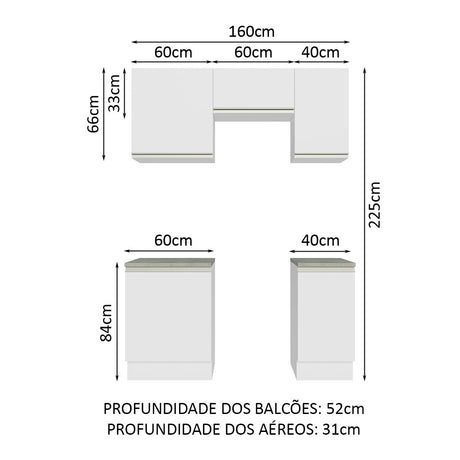 Cocina Integral Glamy Blanco 160x225cm sin Mesón sin Cajones y sin Estufa - COCINAS | Bylmo