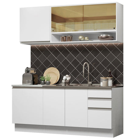 Cocina Integral Glamy Blanco 180x225cm sin Mesón con Once Entrepaños y sin Estufa - COCINAS | Bylmo