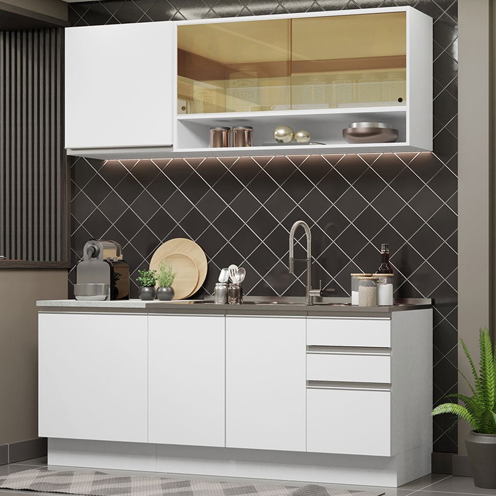 Cocina Integral Glamy Blanco 180x225cm sin Mesón con Once Entrepaños y sin Estufa - COCINAS | Bylmo