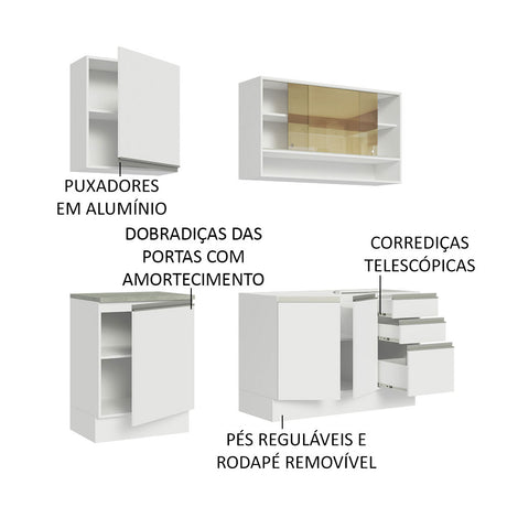 Cocina Integral Glamy Blanco 180x225cm sin Mesón con Once Entrepaños y sin Estufa - COCINAS | Bylmo