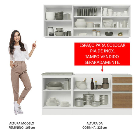 Cocina Integral Glamy Marron 180x225cm sin Mesón con Once Entrepaños y sin Estufa - COCINAS | Bylmo