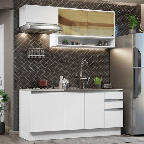 Cocina Integral Glamy Blanco 180x225cm sin Mesón con Diez Entrepaños y sin Estufa - COCINAS | Bylmo