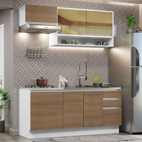 Cocina Integral Glamy Marron 180x225cm sin Mesón con Diez Entrepaños y sin Estufa - COCINAS | Bylmo
