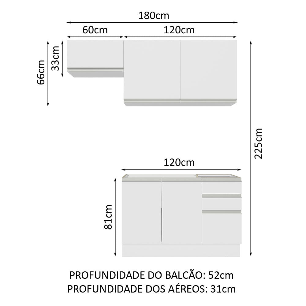 Cocina Integral Glamy Blanco 180x225cm sin Mesón y sin Estufa - COCINAS | Bylmo