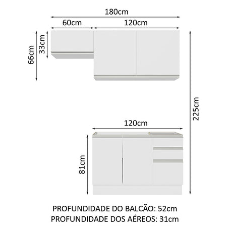 Cocina Integral Glamy Blanco 180x225cm sin Mesón y sin Estufa - COCINAS | Bylmo
