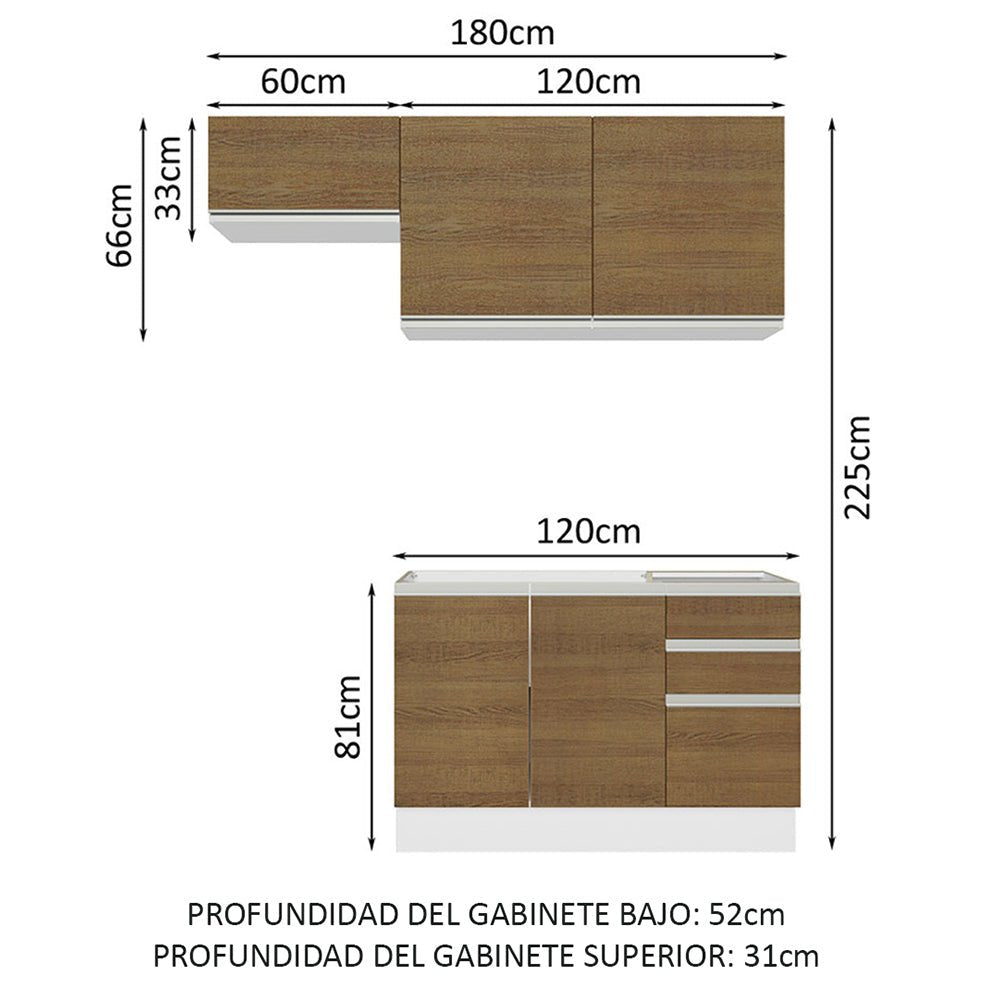 Cocina Integral Glamy Marron 180x225cm sin Mesón y sin Estufa - COCINAS | Bylmo
