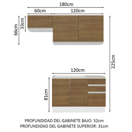 Cocina Integral Glamy Marron 180x225cm sin Mesón y sin Estufa - COCINAS | Bylmo