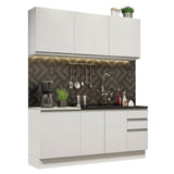 Cocina Integral Glamy Blanco 180x225cm con Mesón de Acero Inoxidable con Diez Entrepaños y sin Estufa - COCINAS | Bylmo