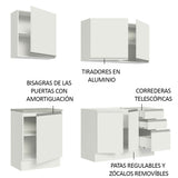 Cocina Integral Glamy Blanco 180x225cm con Mesón de Acero Inoxidable con Diez Entrepaños y sin Estufa - COCINAS | Bylmo