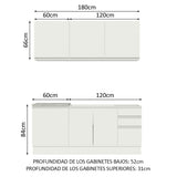 Cocina Integral Glamy Blanco 180x225cm con Mesón de Acero Inoxidable con Diez Entrepaños y sin Estufa - COCINAS | Bylmo