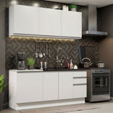 Cocina Integral Glamy Blanco 180x225cm con Mesón de Acero Inoxidable con Diez Entrepaños y sin Estufa - COCINAS | Bylmo