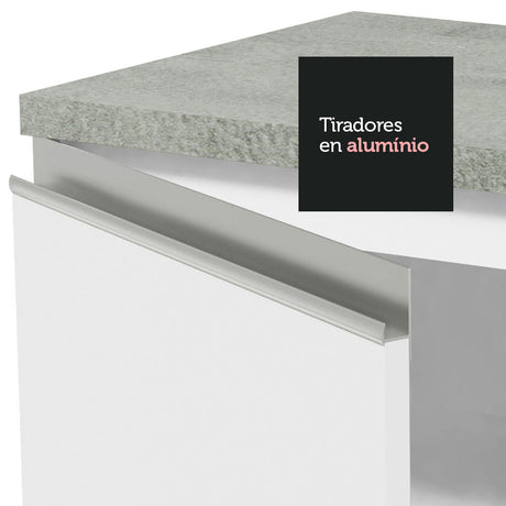 Cocina Integral Glamy Blanco 180x225cm con Mesón de Acero Inoxidable con Diez Entrepaños y sin Estufa - COCINAS | Bylmo