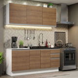 Cocina Integral Glamy Marron 180x225cm con Mesón de Acero Inoxidable con Diez Entepaños y sin Estufa