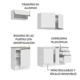 Cocina Integral Glamy Blanco 180x225cm con Mesón de Acero Inoxidable con Nueve Entrepaños y sin Estufa - COCINAS | Bylmo