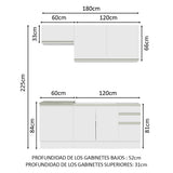 Cocina Integral Glamy Blanco 180x225cm con Mesón de Acero Inoxidable y sin Estufa - COCINAS | Bylmo