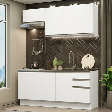 Cocina Integral Glamy Blanco 180x225cm con Mesón de Acero Inoxidable y sin Estufa - COCINAS | Bylmo