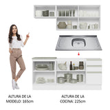 Cocina Integral Glamy Blanco 180x225cm con Mesón de Acero Inoxidable y sin Estufa - COCINAS | Bylmo