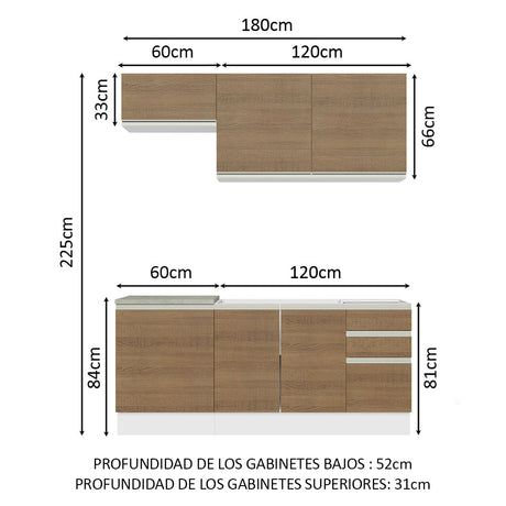 Cocina Integral Glamy Marron 180x225cm con Mesón de Acero Inoxidable y sin Estufa - COCINAS | Bylmo