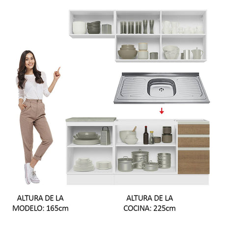 Cocina Integral Glamy Marron 180x225cm con Mesón de Acero Inoxidable y sin Estufa - COCINAS | Bylmo