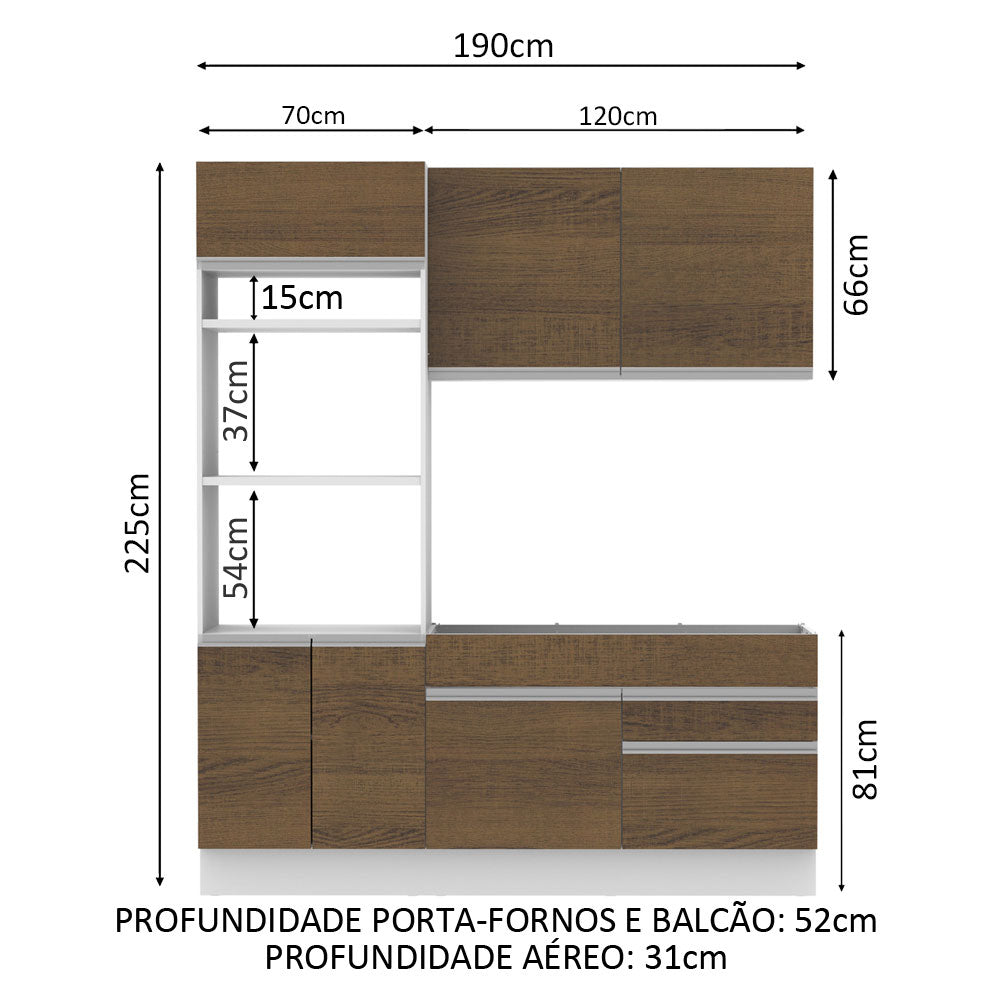 Cocina Integral Livia Marron 190x225cm sin Mesón y sin Estufa - COCINAS | Bylmo