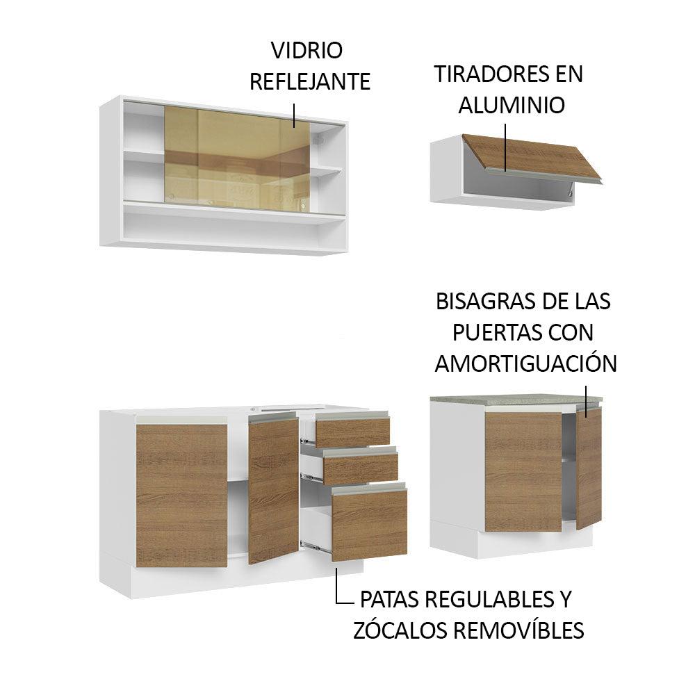 Cocina Integral Glamy Marron 200x225cm con Mesón de Acero Inoxidable con Dos Muebles Superiores y sin Estufa - COCINAS | Bylmo