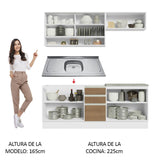 Cocina Integral Glamy Marron 200x225cm con Mesón de Acero Inoxidable con Dos Muebles Superiores y sin Estufa - COCINAS | Bylmo