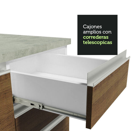 Cocina Integral Glamy Marron 200x225cm con Mesón de Acero Inoxidable con Dos Muebles Superiores y sin Estufa - COCINAS | Bylmo