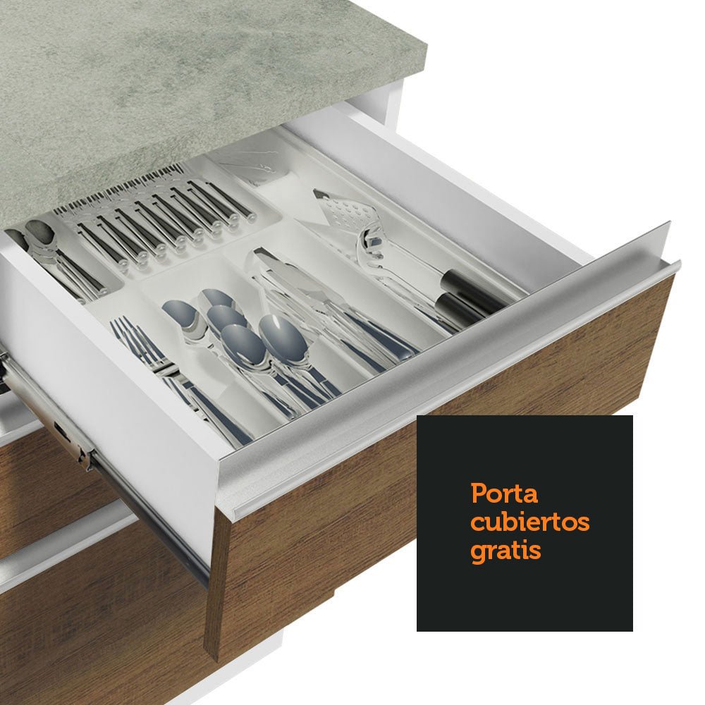 Cocina Integral Glamy Marron 200x225cm con Mesón de Acero Inoxidable con Dos Muebles Superiores y sin Estufa - COCINAS | Bylmo