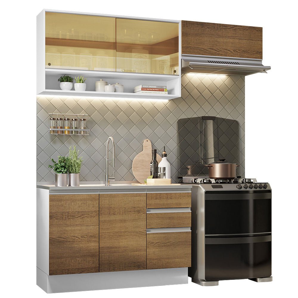 Cocina Integral Glamy Marron 200x225cm sin Mesón con Tres Cajones y sin Estufa - COCINAS | Bylmo