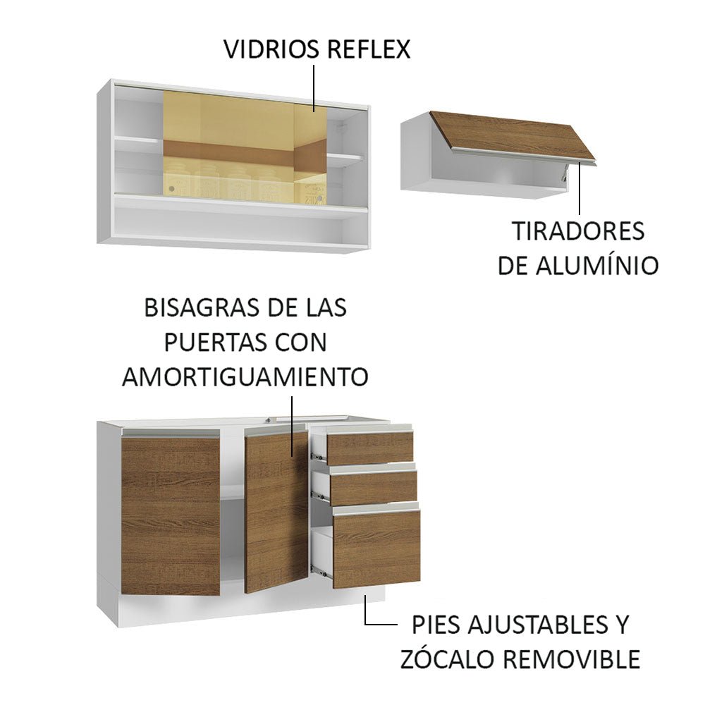 Cocina Integral Glamy Marron 200x225cm sin Mesón con Tres Cajones y sin Estufa - COCINAS | Bylmo