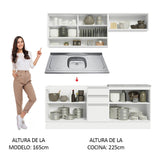 Cocina Integral Glamy Blanco 200x225cm con Mesón de Acero Inoxidable Con Tres Cajones y sin Estufa - COCINAS | Bylmo