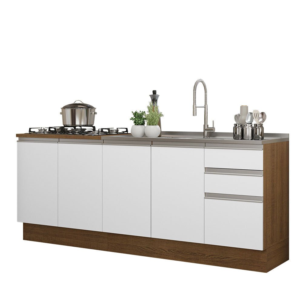 Cocina Integral Glamy Blanco 200x225cm con Mesón de Acero Inoxidable y sin Estufa - COCINAS | Bylmo