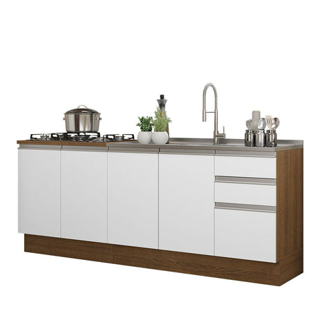 Cocina Integral Glamy Blanco 200x225cm con Mesón de Acero Inoxidable y sin Estufa - COCINAS | Bylmo