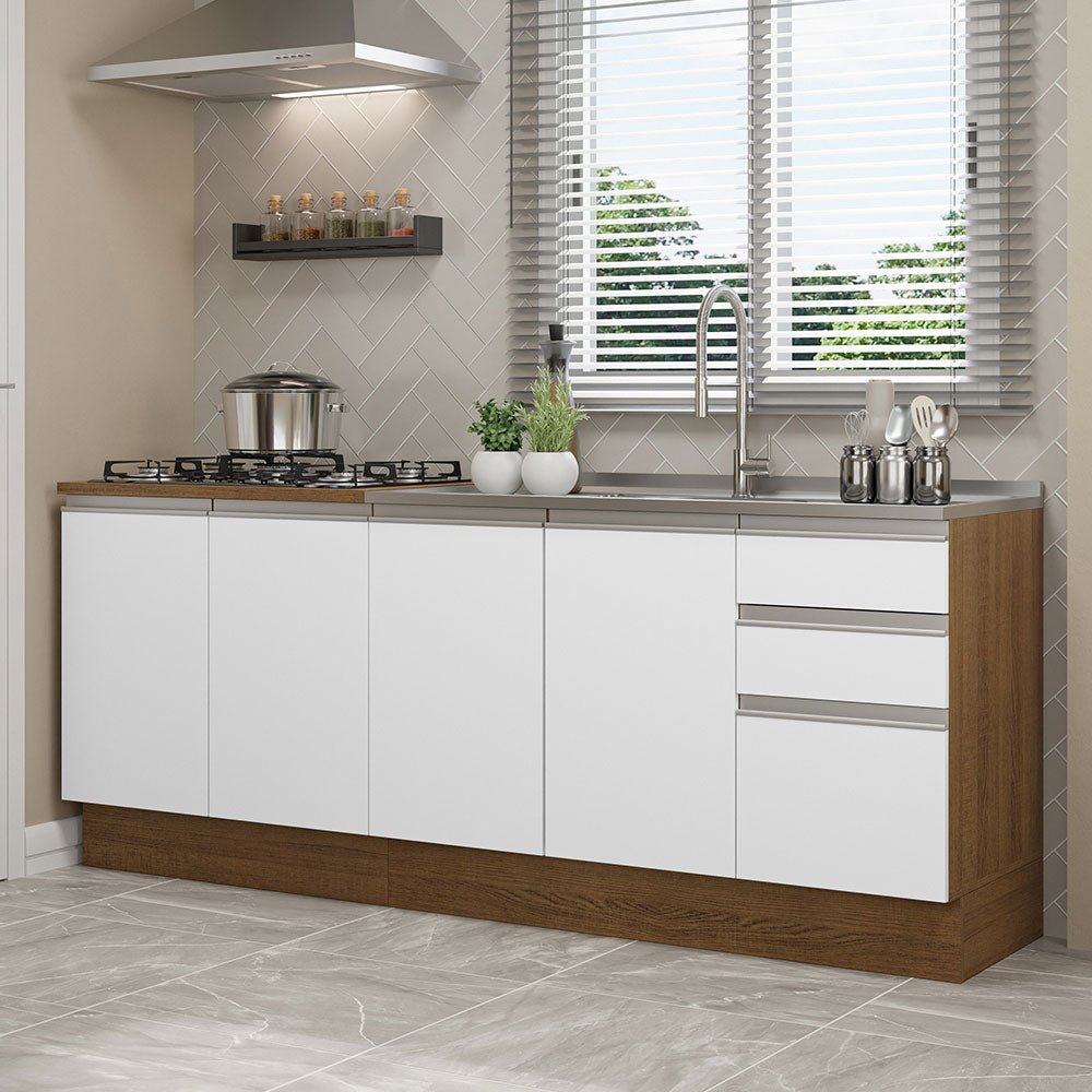 Cocina Integral Glamy Blanco 200x225cm con Mesón de Acero Inoxidable y sin Estufa - COCINAS | Bylmo