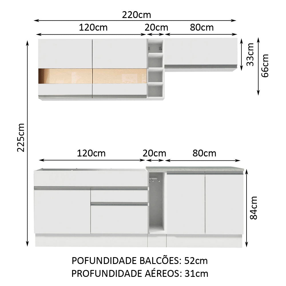 Cocina Integral Parma Blanco 220x225cm sin Mesón Con Dos Cajones y sin Estufa - COCINAS | Bylmo