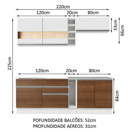 Cocina Integral Parma Blanco 220x225cm sin Mesón con Seis Puertas y sin Estufa - COCINAS | Bylmo