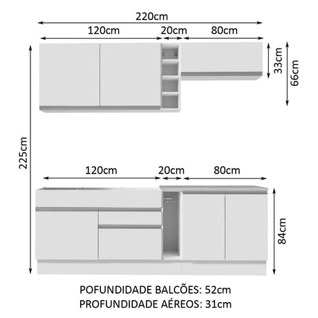 Cocina Integral Parma Blanco 220x225cm sin Mesón con Trece Entrepaños y sin Estufa - COCINAS | Bylmo