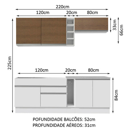 Cocina Integral Parma Marron y Blanco 220x225cm sin Mesón con Seis Puertas y sin Estufa - COCINAS | Bylmo