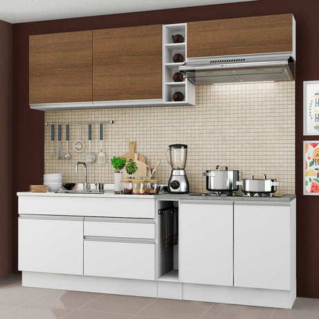 Cocina Integral Parma Marron y Blanco 220x225cm sin Mesón con Seis Puertas y sin Estufa - COCINAS | Bylmo